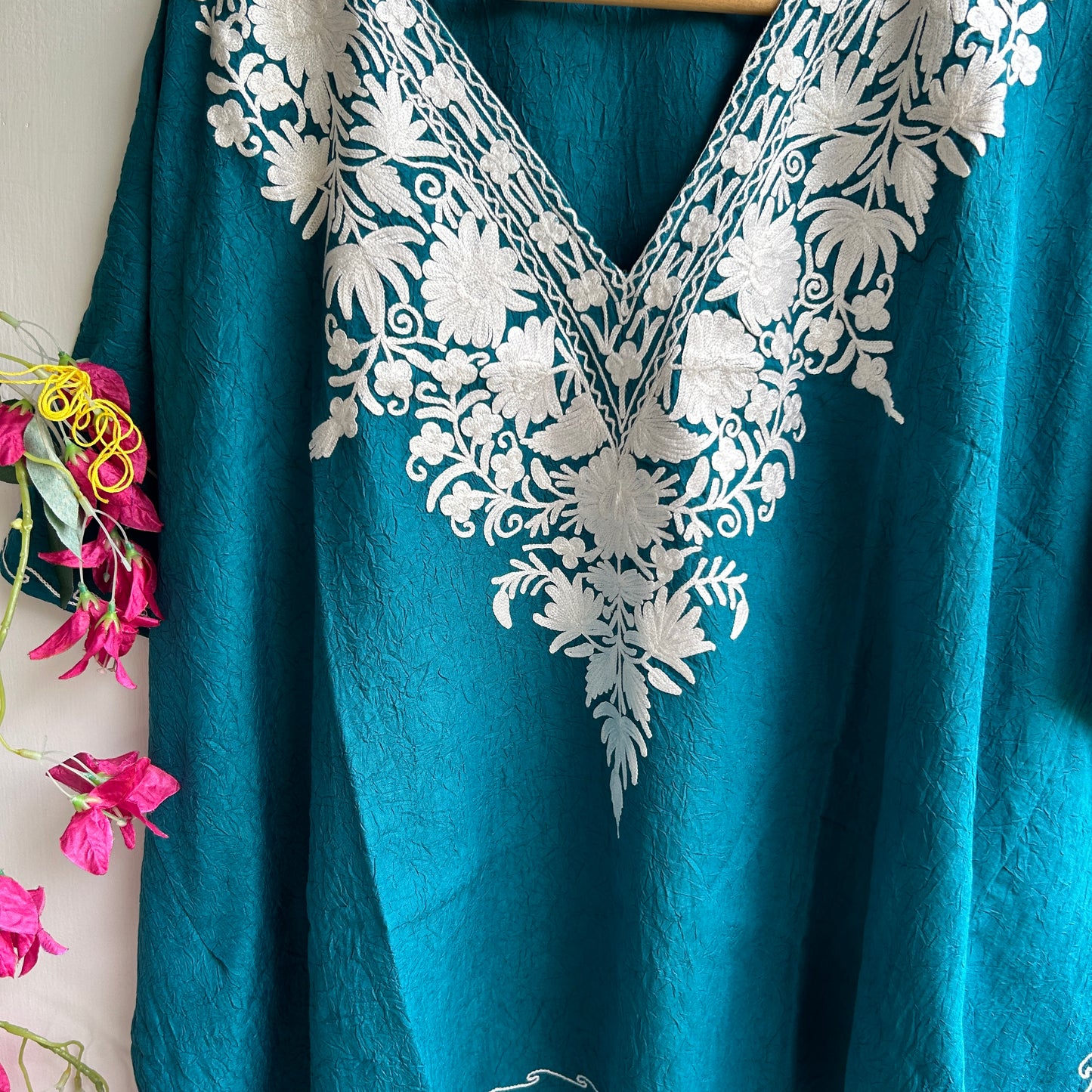 Teal Blue Kashmiri Kaftan Top