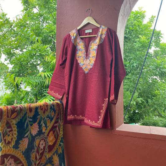 Maroon Short Kashmiri Kurti (Size 40)