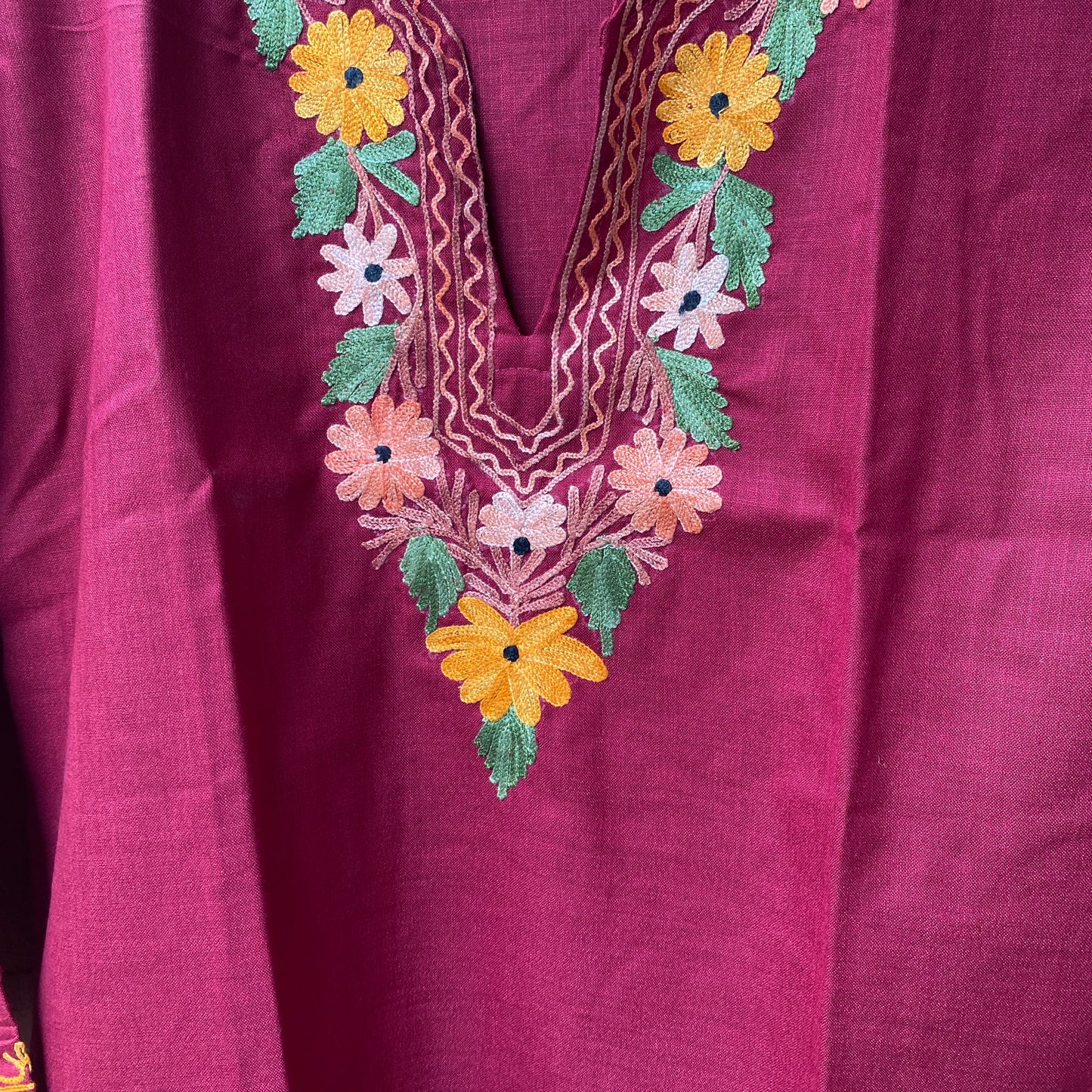 Maroon and Pink Short Kashmiri Kurti (Size 40)