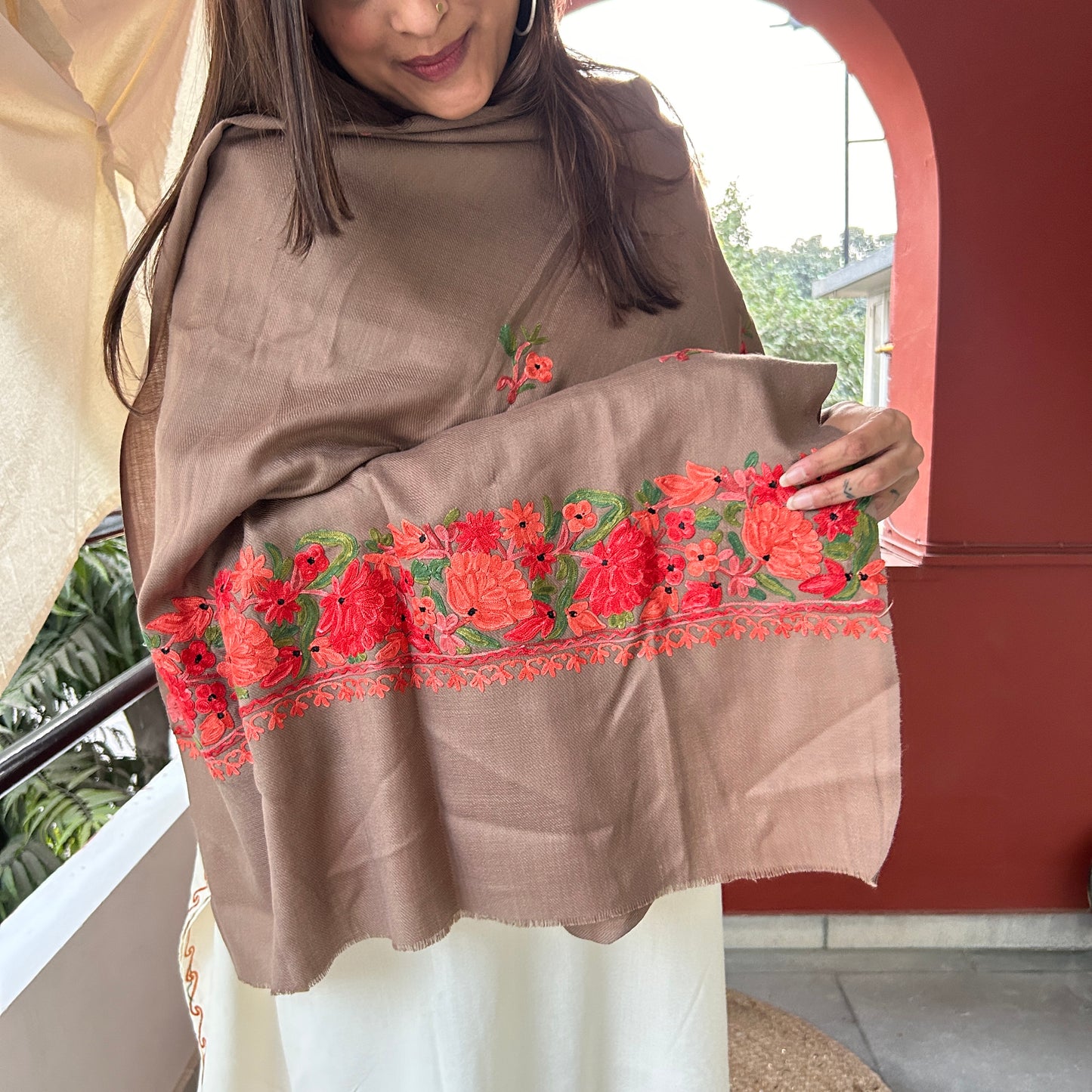 Brown Kashmiri Aari Shawl