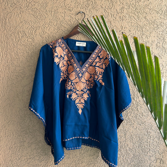 Teal Blue Zari Kaftan Top