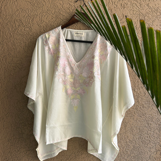 Pastel White Cotton Kaftan Top