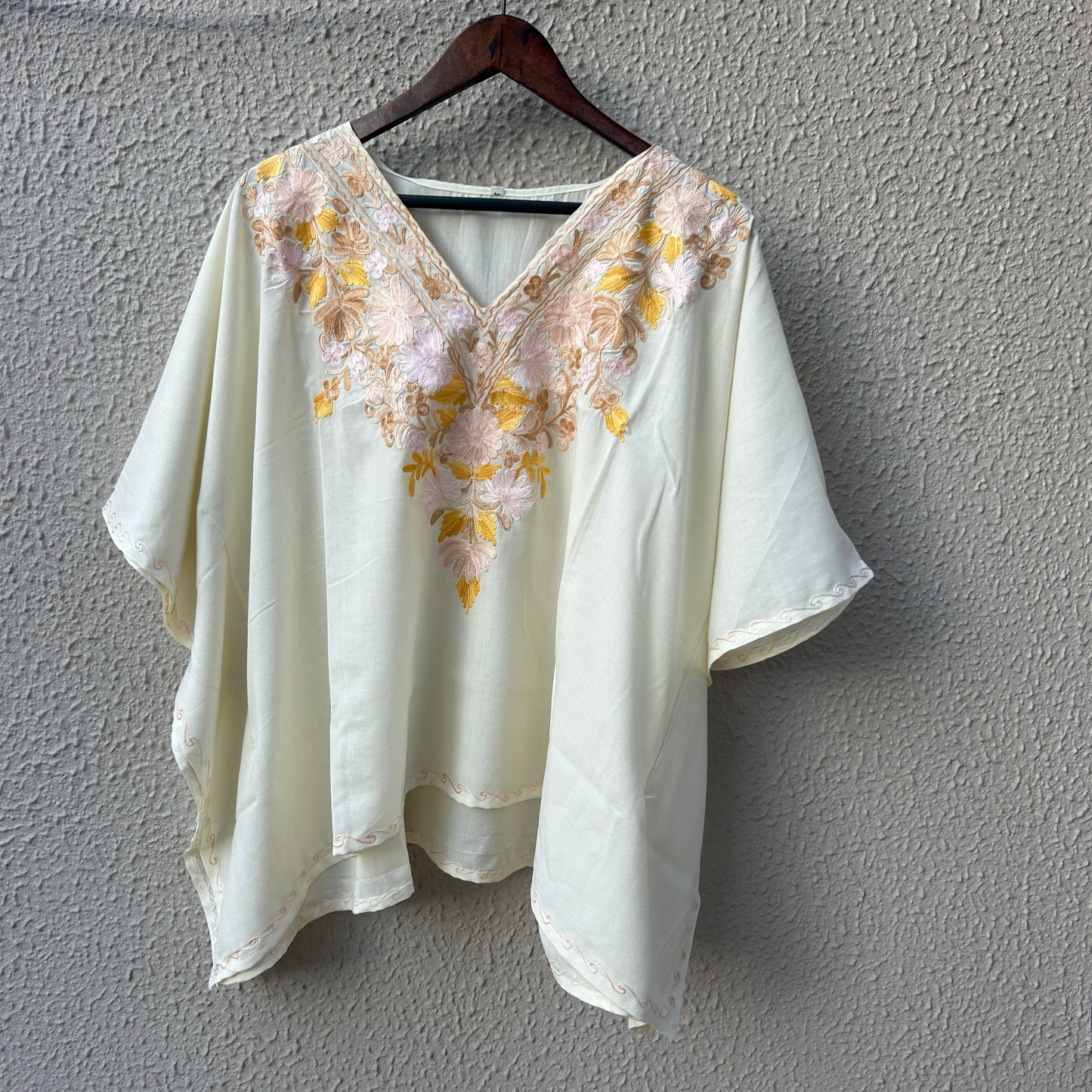 White Pastel Kashmiri Kaftan Top