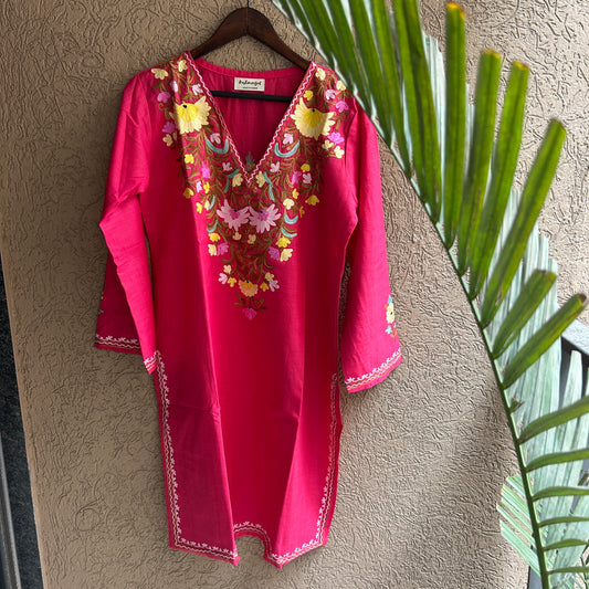 Pink Kashmiri Cotton Kurti