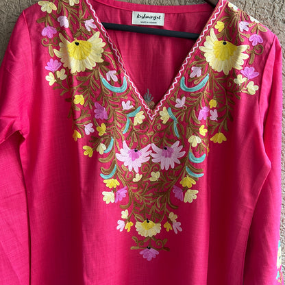 Pink Kashmiri Cotton Kurti