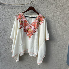 Off White Floral Cotton Kaftan Top hover