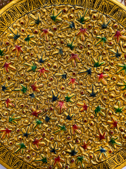 Papier Mache Wall Plates with Golden Flowers