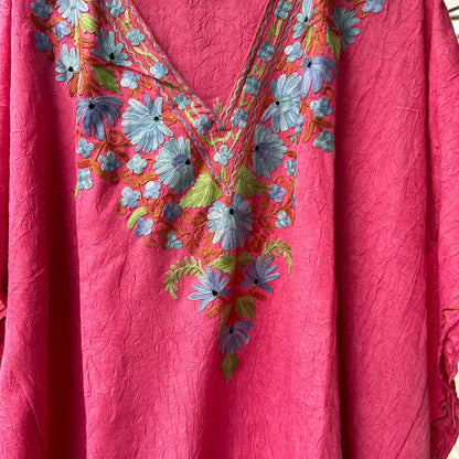 Spring Pink Kashmiri Short Kaftan Top