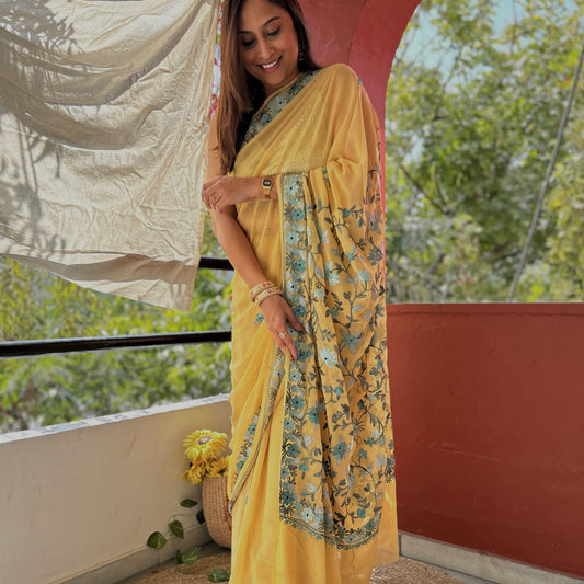 Mustard Aari Goergette Saree