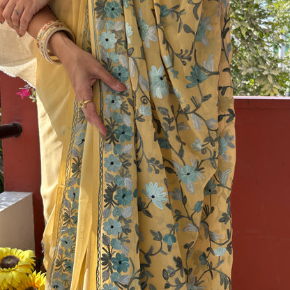 Mustard Aari Goergette Saree