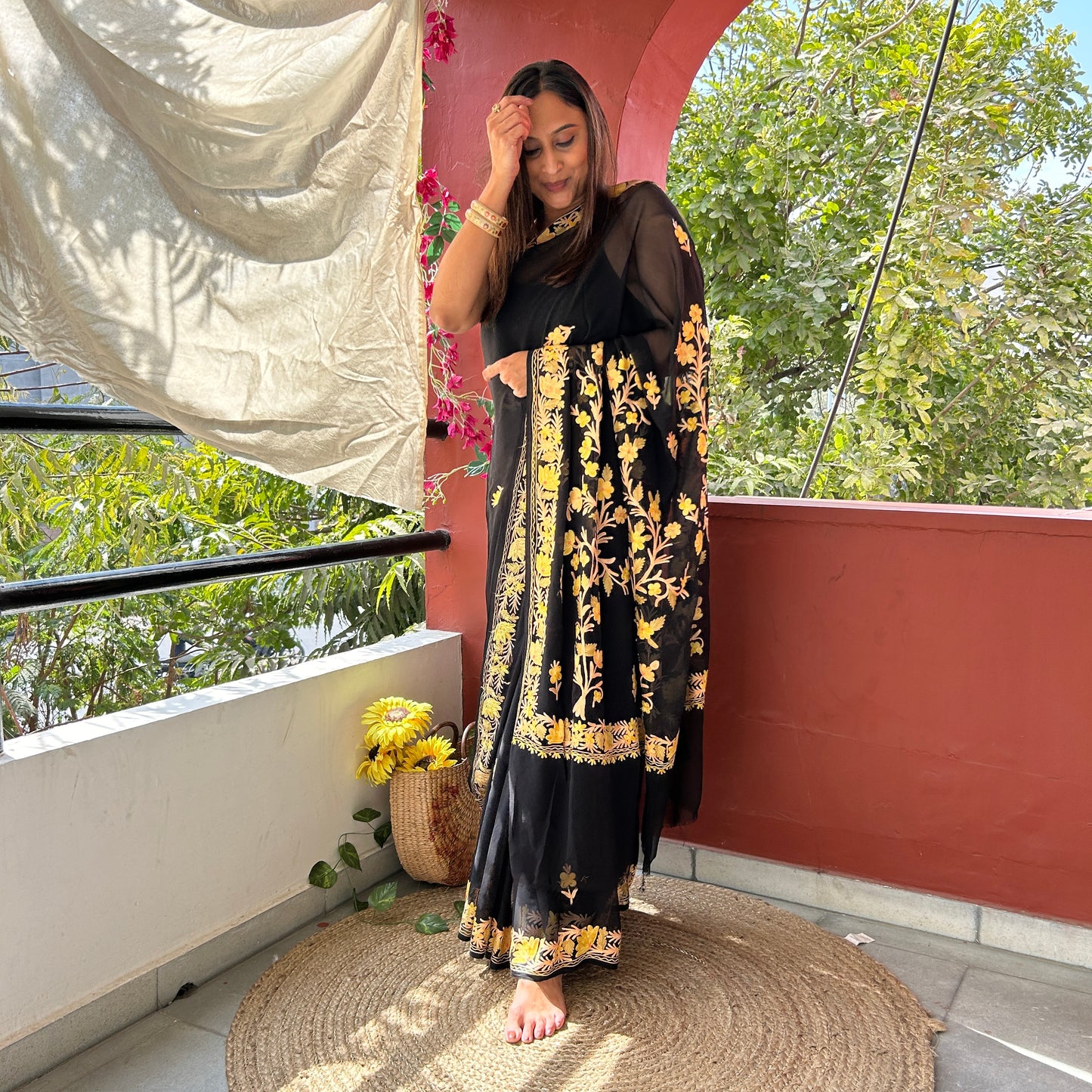 Black Aari Georgette Saree