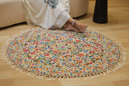 Mughal Baagh Multi Round Hand Embroidered  Chainstitch Rug