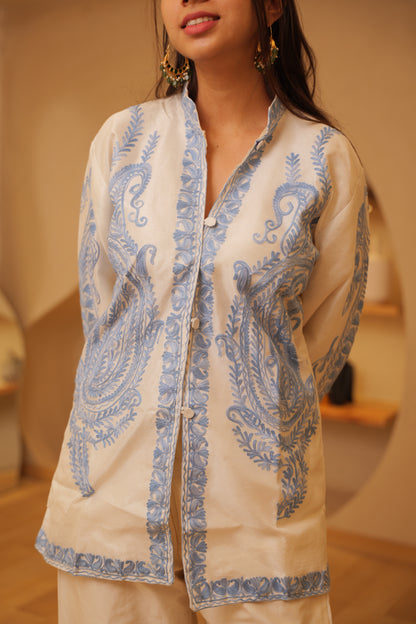 Kashmiri White Silk Jacket