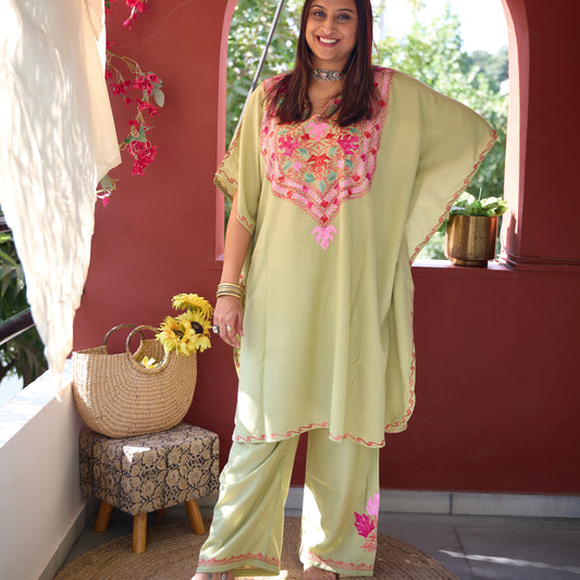 Green Kashmiri Kaftan Co-Ord Set