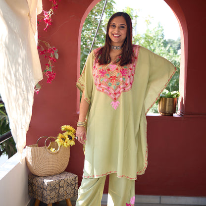 Green Kashmiri Kaftan Co-Ord Set