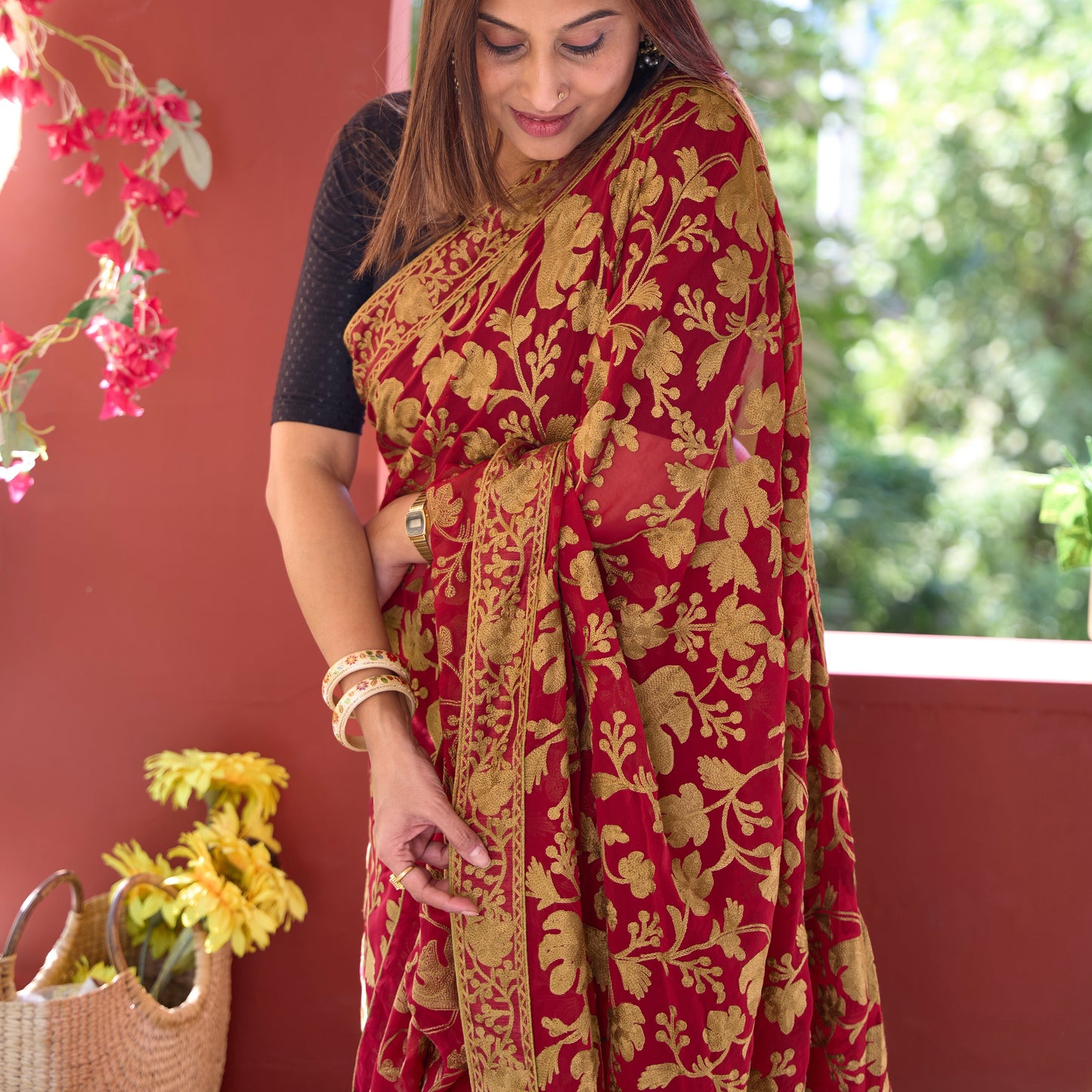 Red Aari Georgette Saree