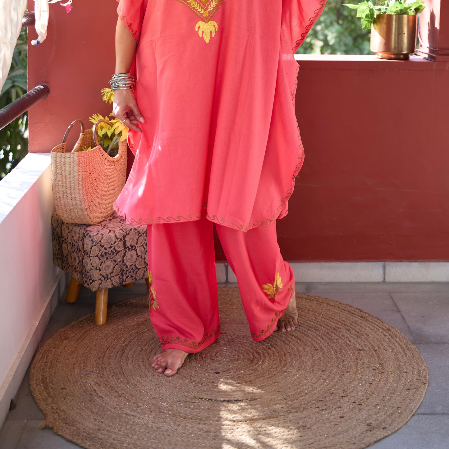 Pink Kashmiri Kaftan Co-Ord Set