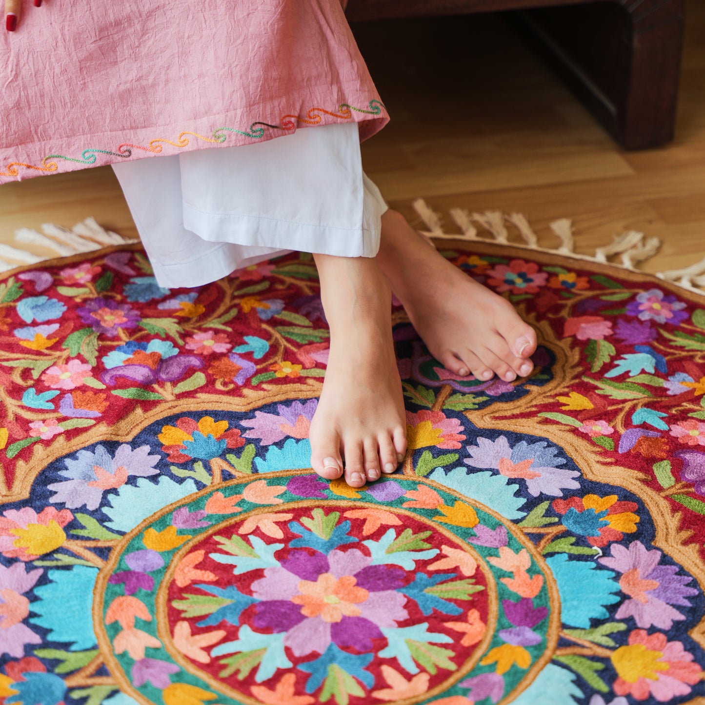 Saba Round Hand Embroidered Rug