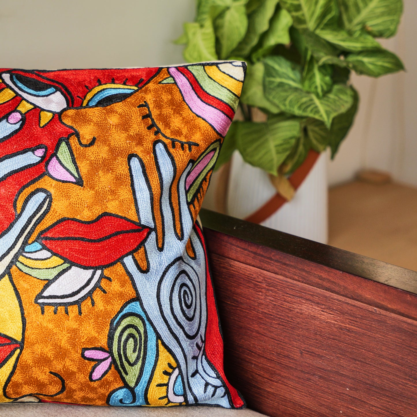 Modern Love Cushion Cover with Hand Embroidery