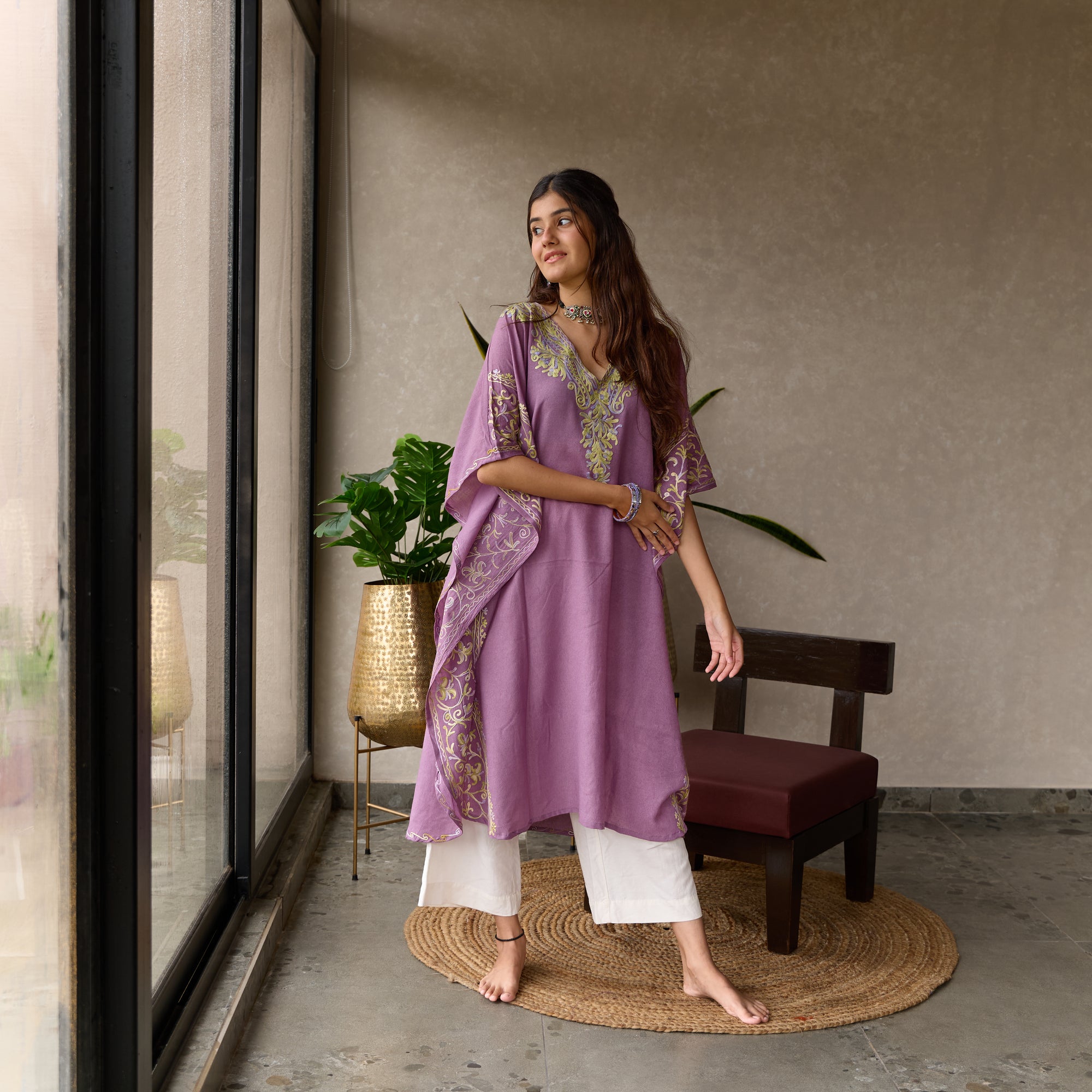 Purple Mughal Kashmiri Cotton Kaftan