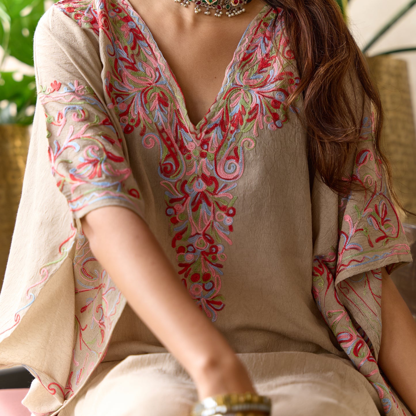 Cream Grey Moghul Kashmiri Kaftan