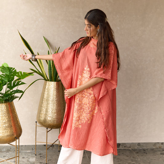 Carrot Orange Kashmiri Kaftan with Collar