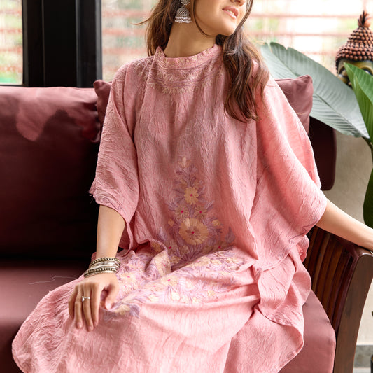 Light Pink Cotton Kaftan with Collar