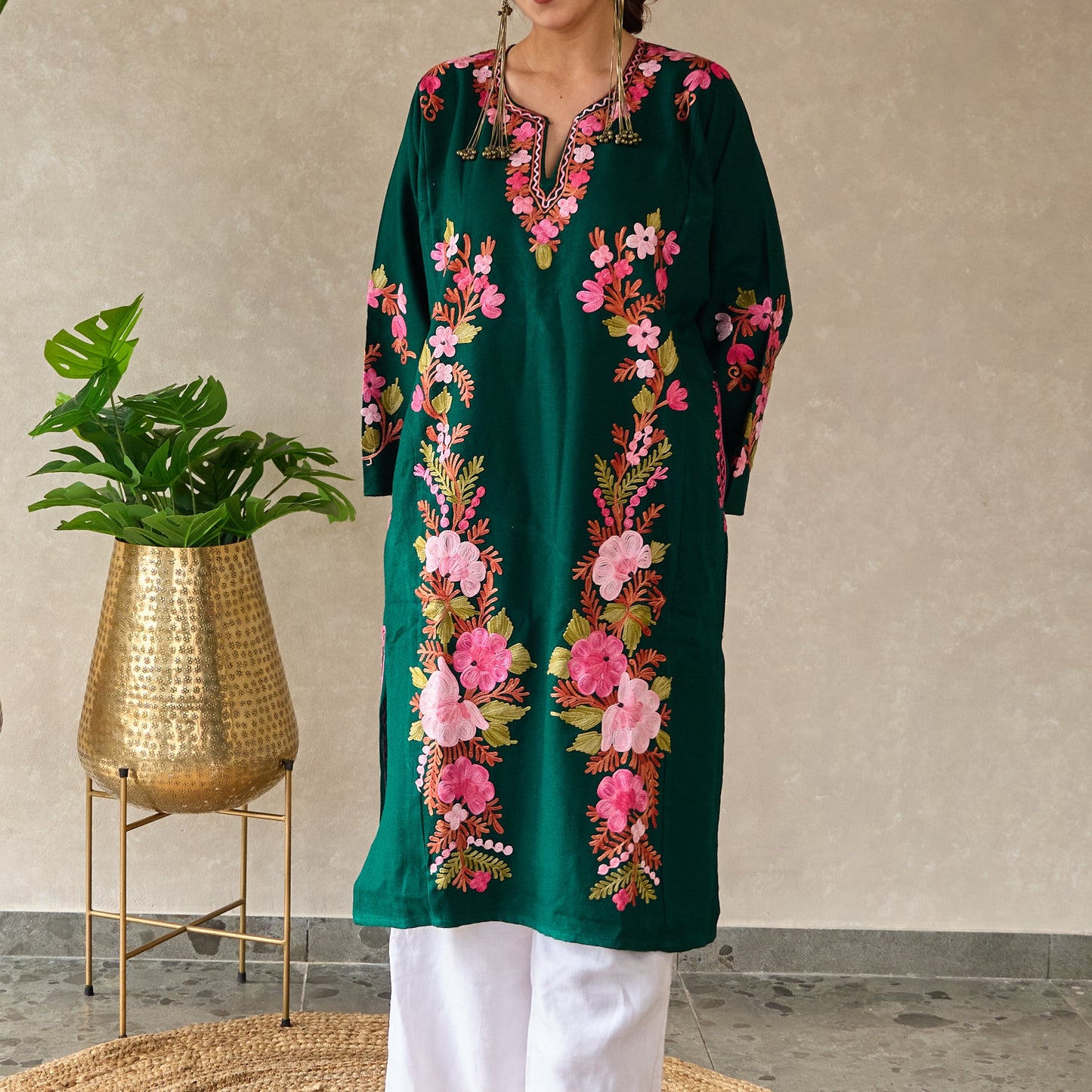 Green Floral Kashmiri Pheran
