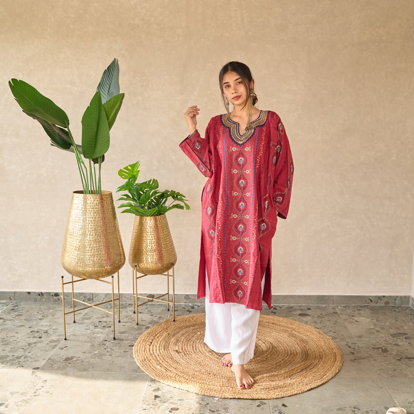 Maroon Mughal Kashmiri Pheran