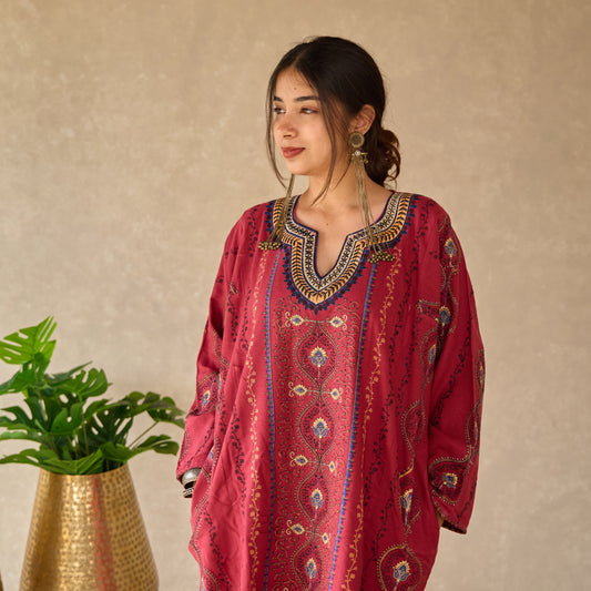 Maroon Mughal Kashmiri Pheran