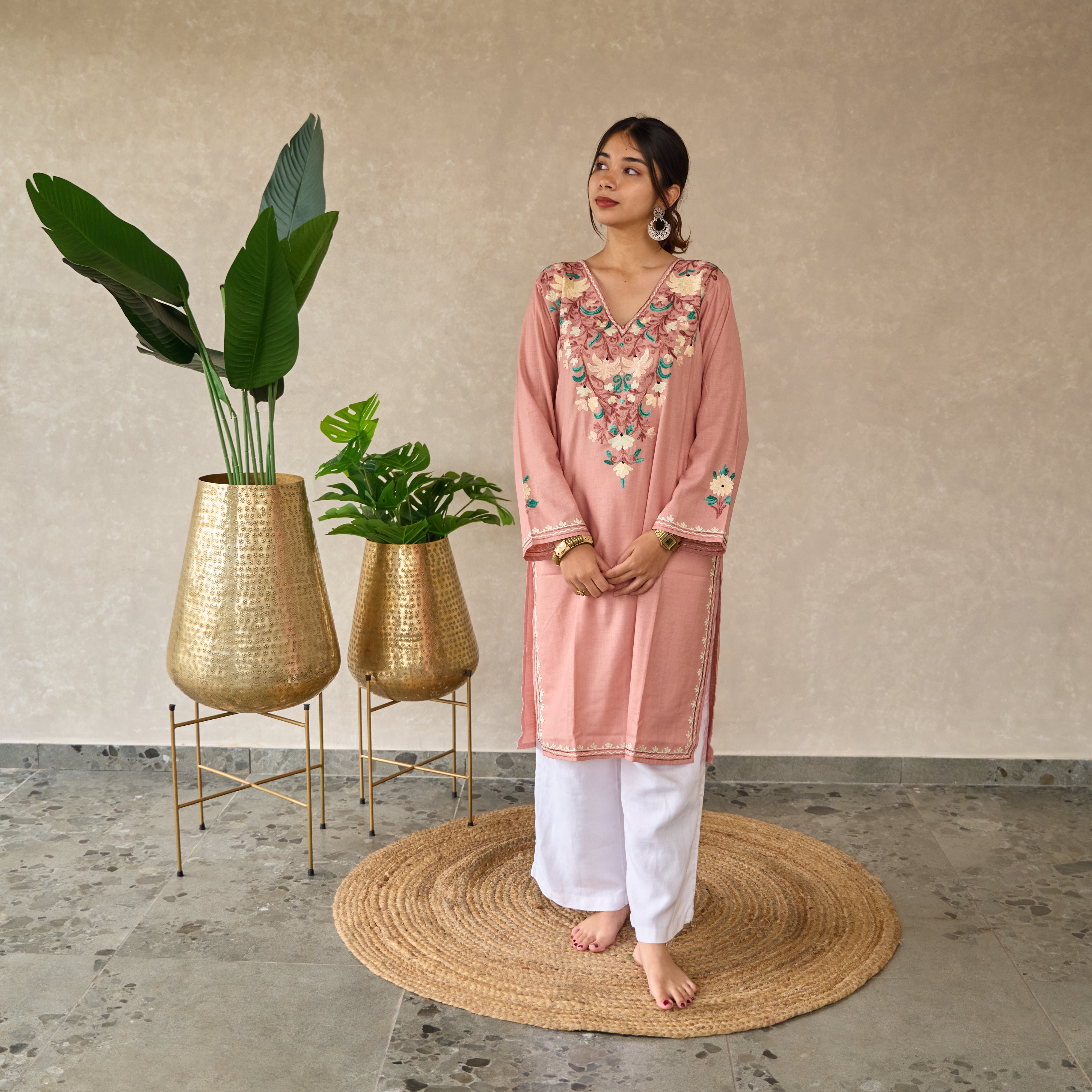 Blush Pink Floral Cotton Kurti