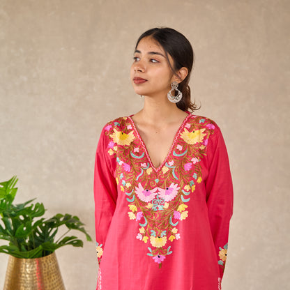 Pink Kashmiri Cotton Kurti