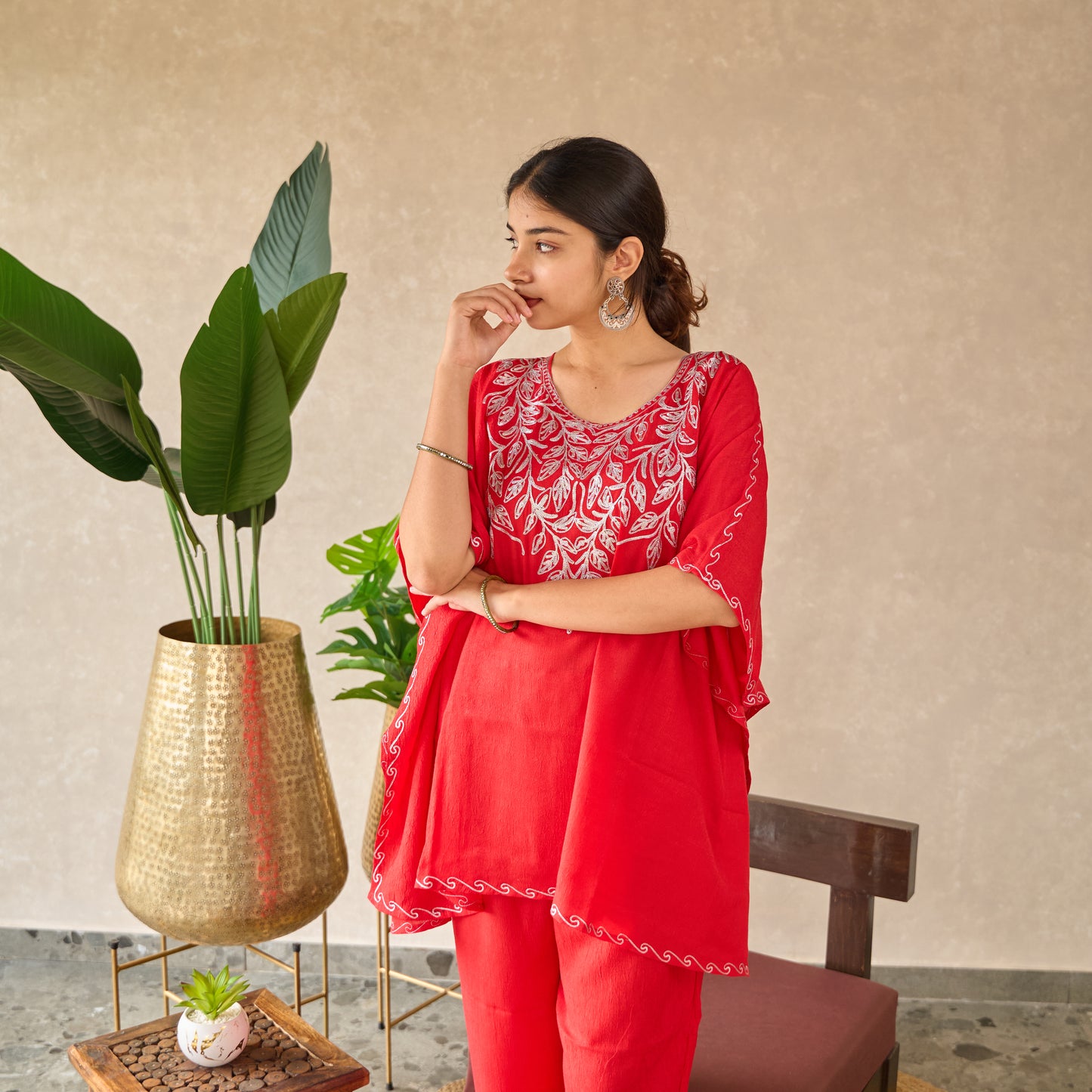 Red Zari Kashmiri Kaftan Set