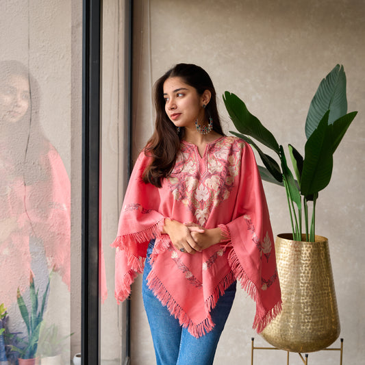 Pink Kashmiri Poncho