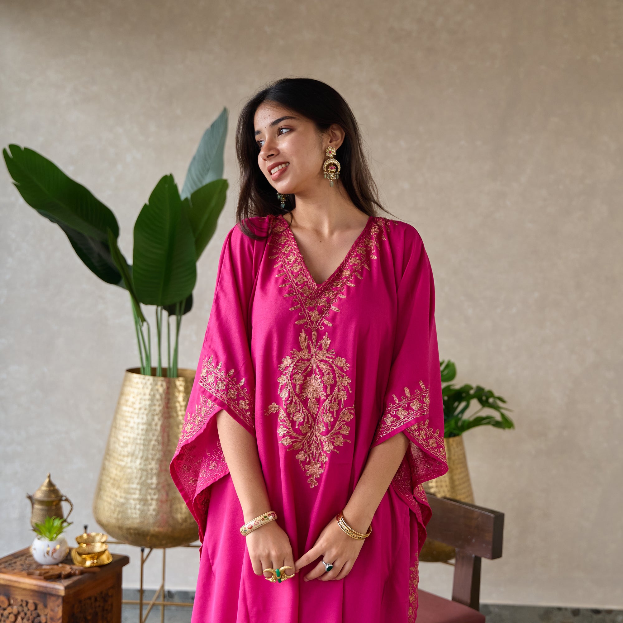 Magenta Mughal Zari Kaftan Set