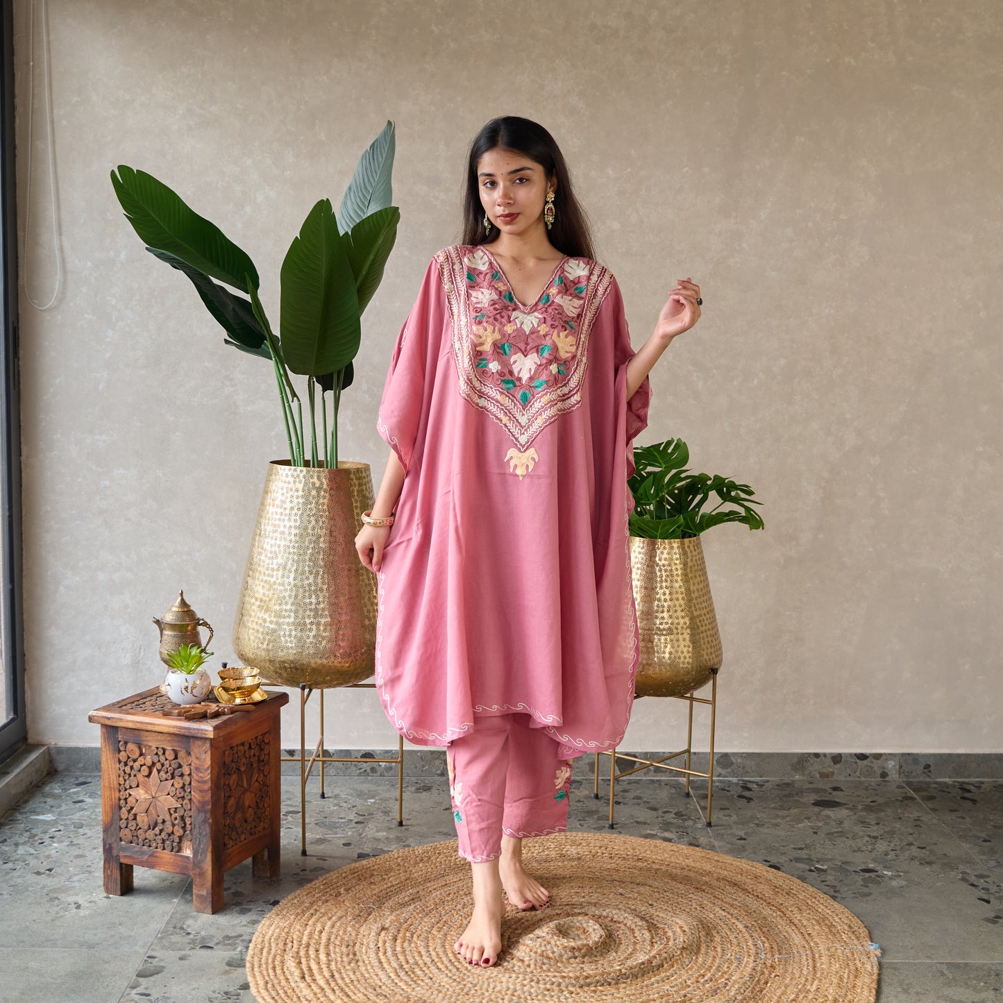 Pastel Pink Cotton Kaftan Co-Ord Set