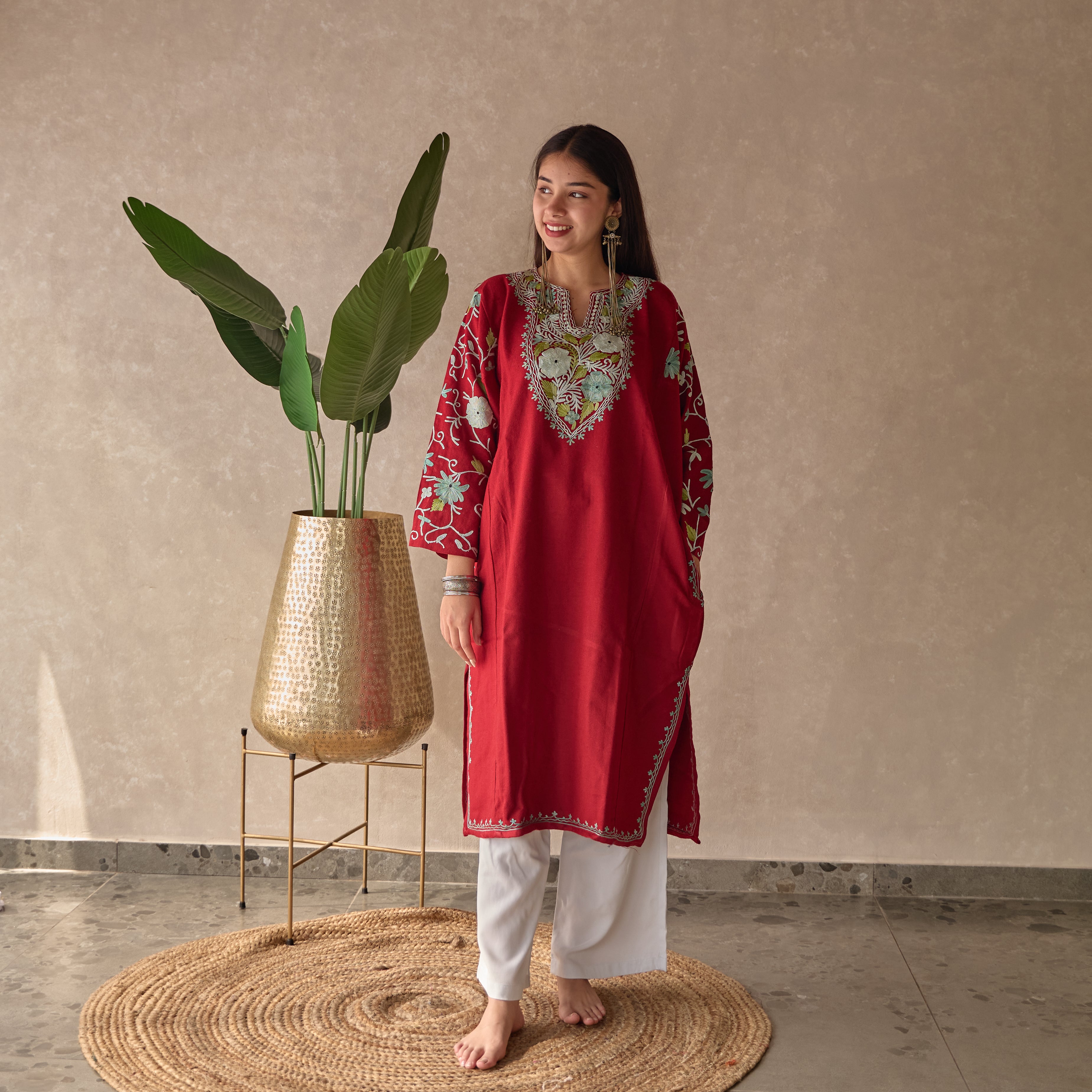 Red Floral Kashmiri Pheran