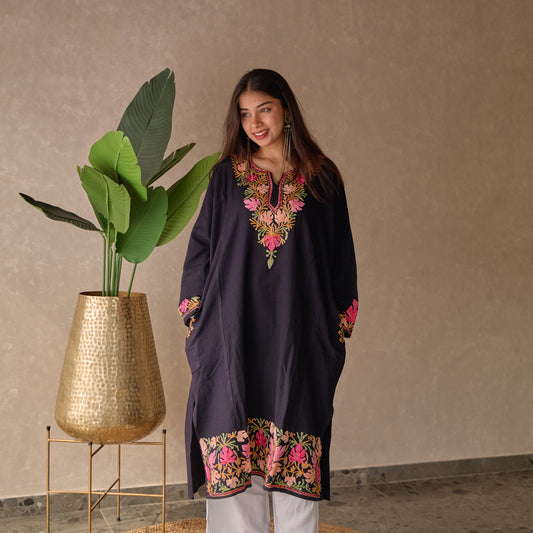 Black Floral  Kashmiri Pheran