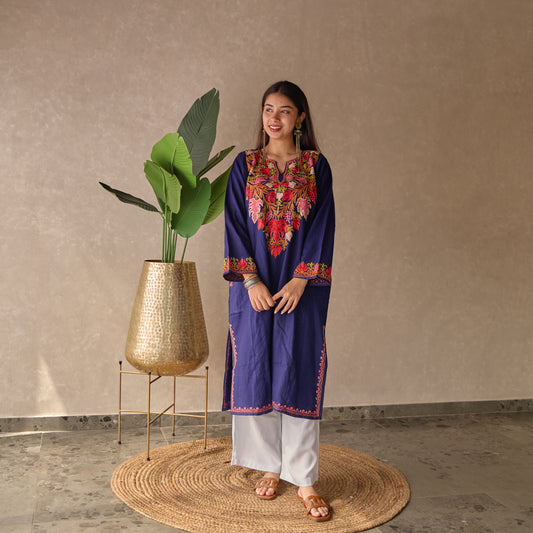 Blue Floral Kashmiri Pheran