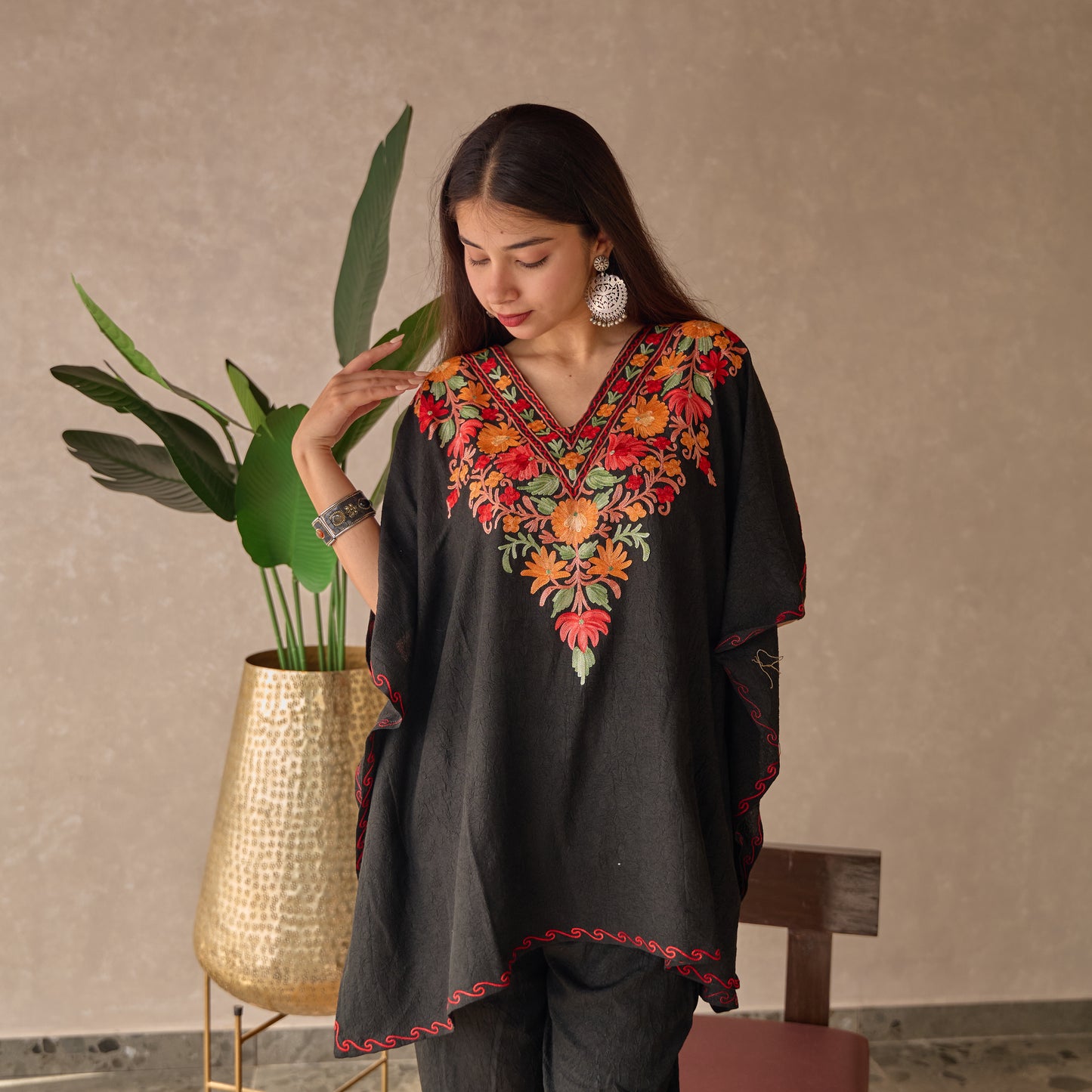Black Short Cotton Kaftan Co-ord Set