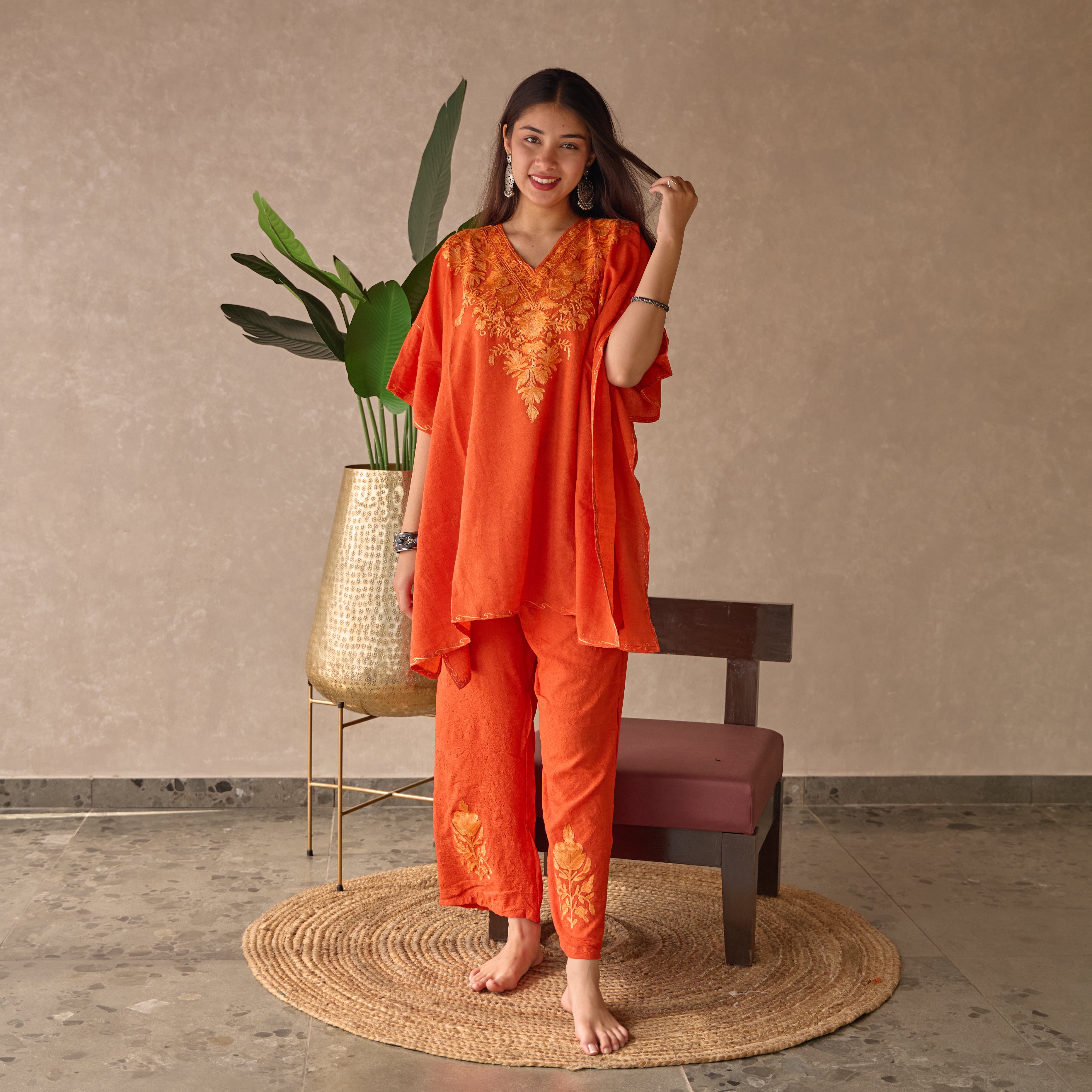 Rust Orange Short Kaftan Co-ord Set