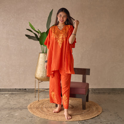 Rust Orange Short Kaftan Co-ord Set
