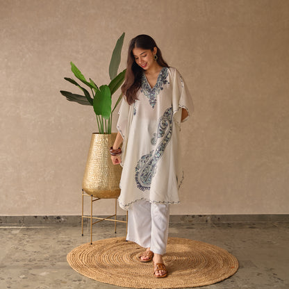White Paisley Cotton Kaftan