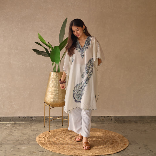White Paisley Cotton Kaftan