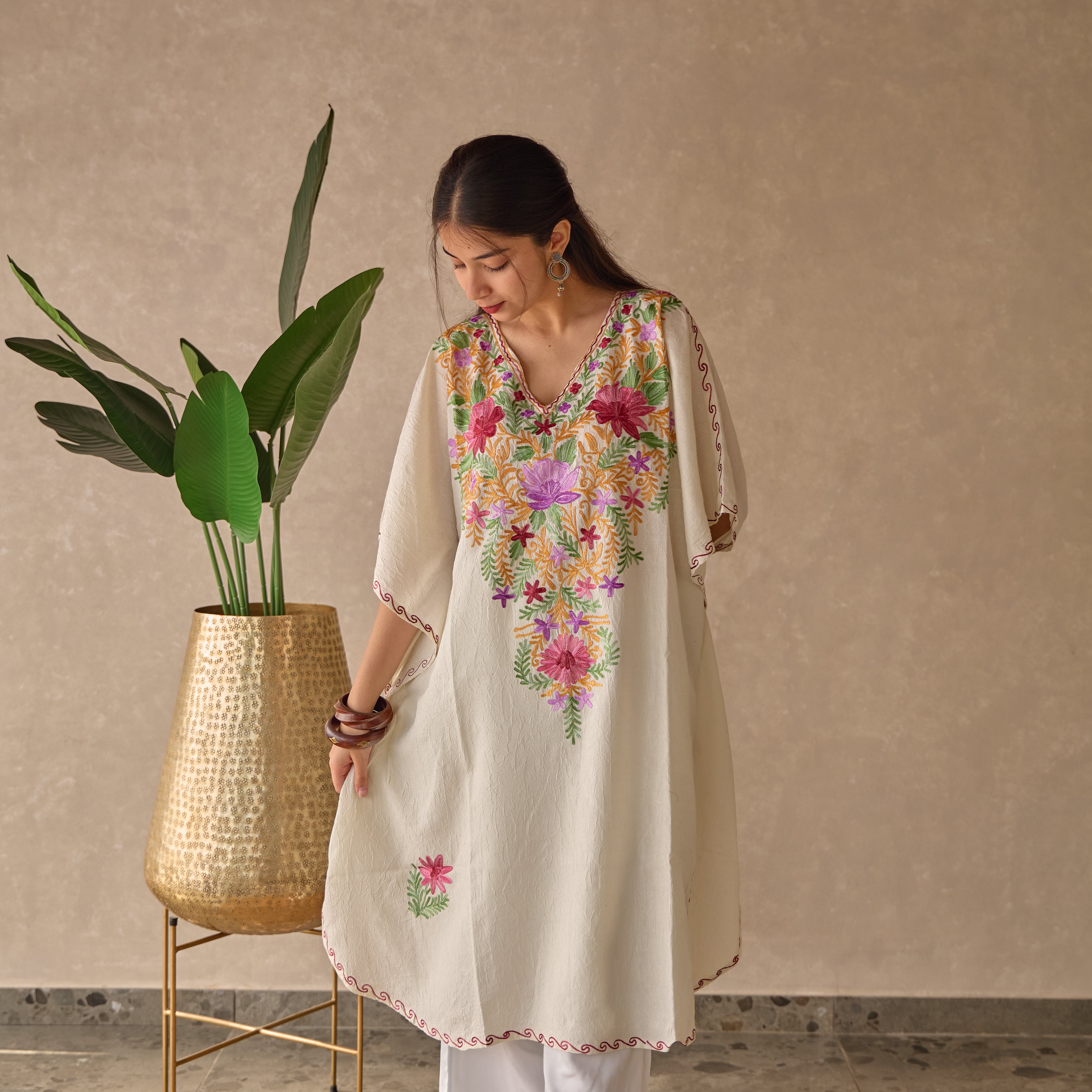 White Floral Cotton Kaftan