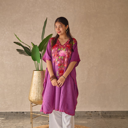 Plum Floral Kashmiri Kaftan