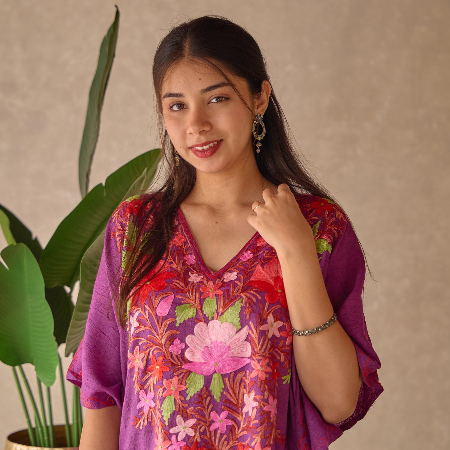 Plum Floral Kashmiri Kaftan
