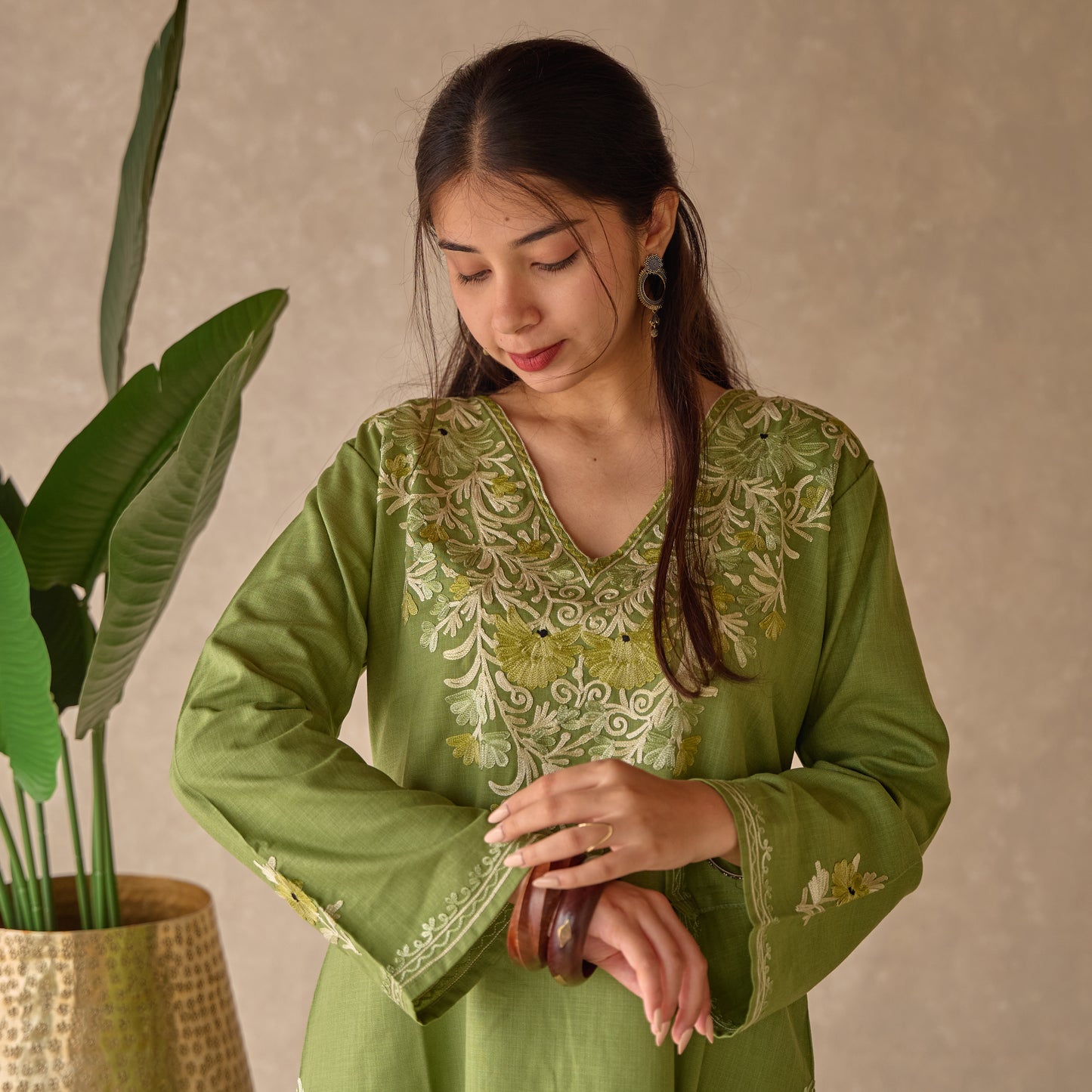 Green Kashmiri Cotton Kurti