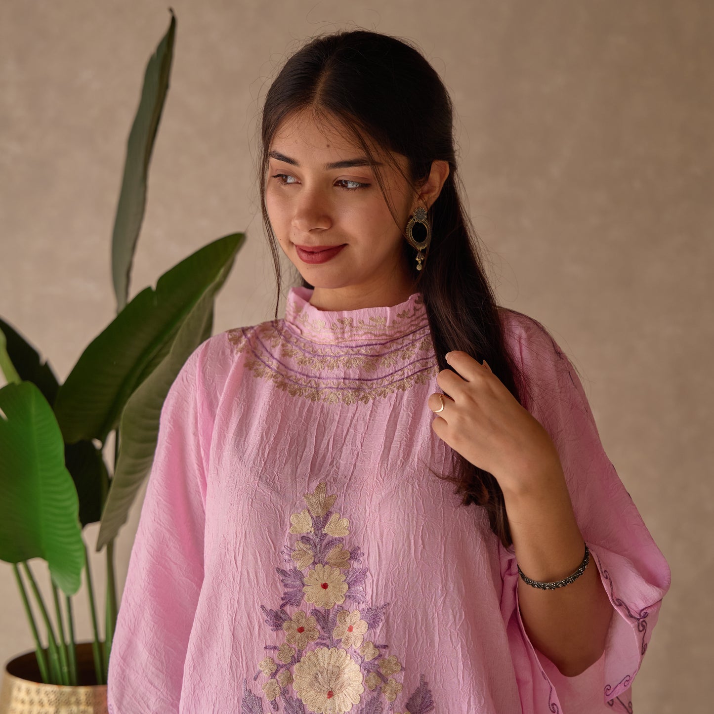 Pink Kashmiri Kaftan with Collar