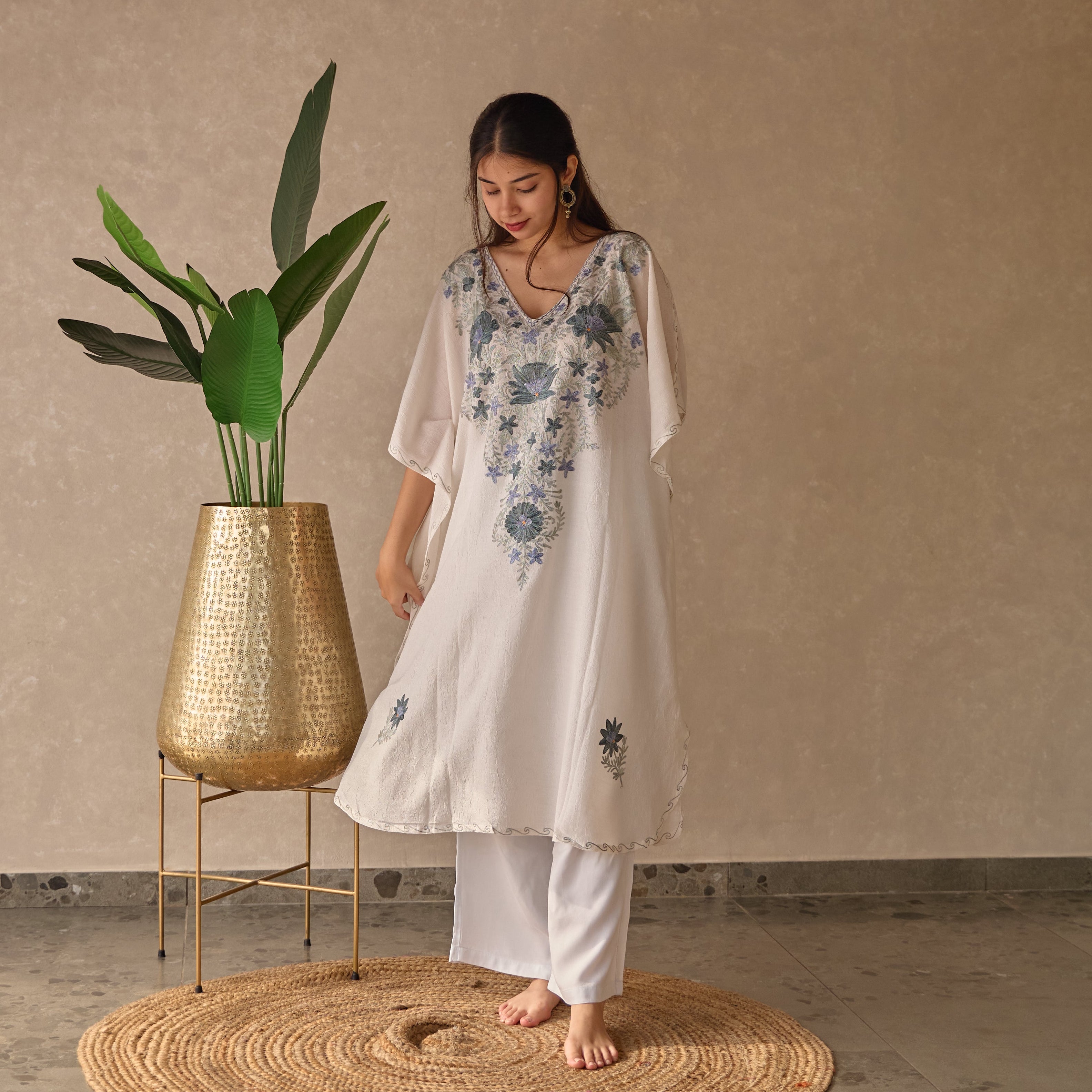 White and Blue Cotton Kaftan